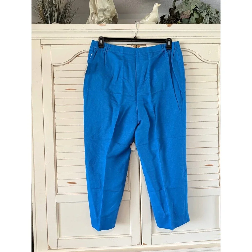 Kasper Pants 16W Blue Linen Blend Straight Leg Mid Rise Fly Front Career NWT - Picture 2 of 3